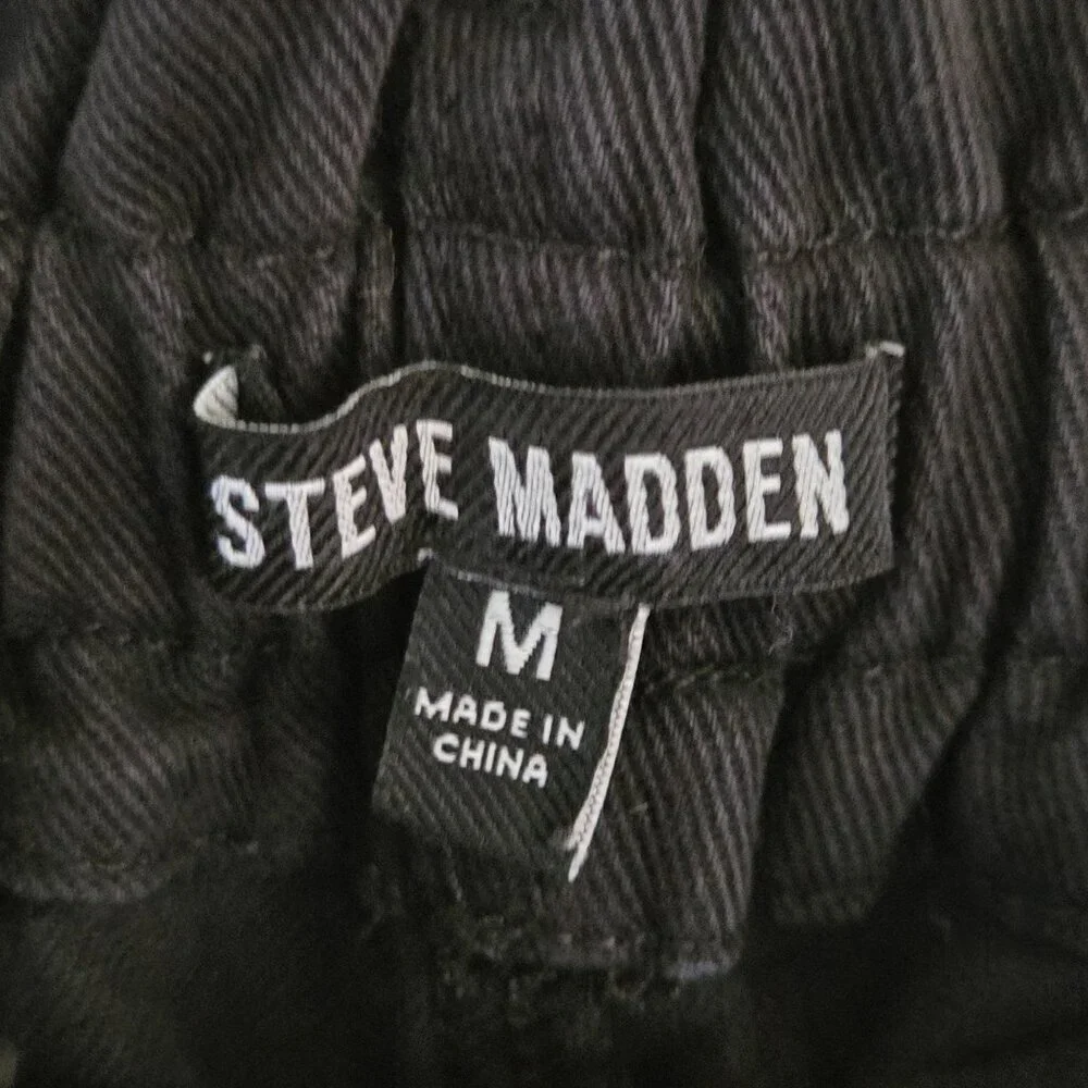 Steve Madden Sirena Black Denim Paperbag Waist Jeans Size M